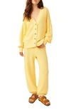 Free People Hailee Waffle Stitch Cardigan & Pants In Yellow Tansy
