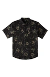 Billabong Sundays Mini Print Short Sleeve Cotton Button-up Shirt In Asphalt