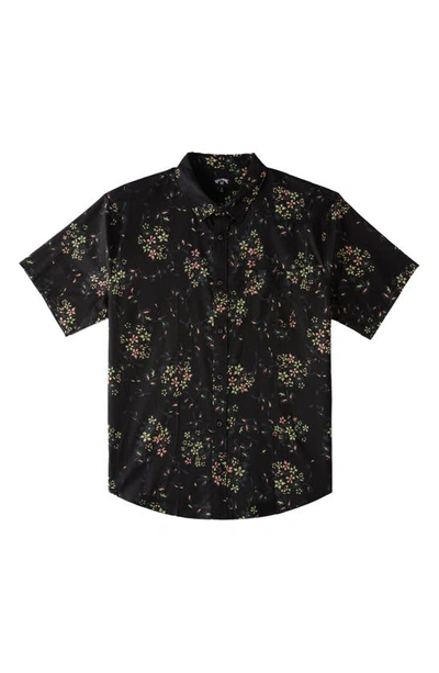 Billabong Sundays Mini Print Short Sleeve Cotton Button-up Shirt In Asphalt