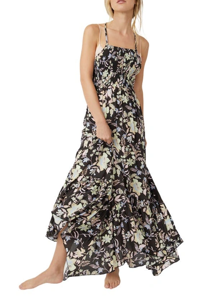 Free People Heat Wave Floral Print High/low Dress In Midnight Combo