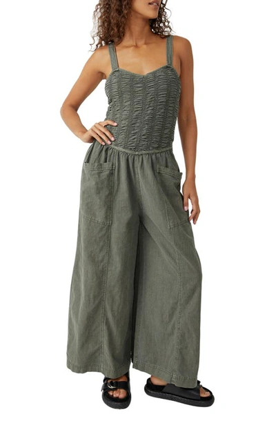 Free People Forever Always Cotton Wide Leg Jumpsuit In Dried Basil