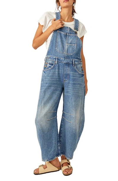 Free People Good Luck Denim Dungarees In Ultra Light Beam