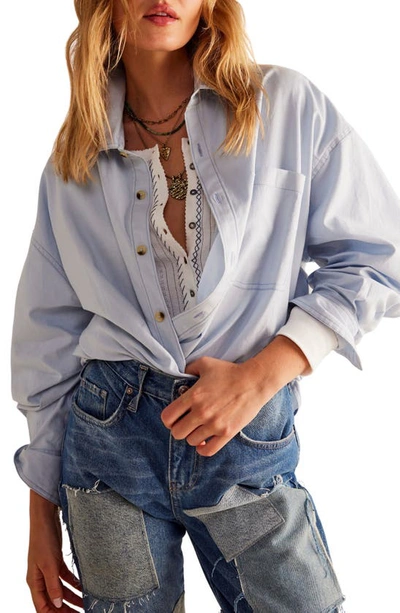 Free People Freddie Oversize Cotton Button-up Shirt In Oxford Blue