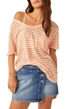 Free People All I Need Stripe Linen & Cotton T-shirt In Grapefruit Seltzer