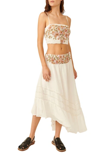 Free People Augusta Floral Appliqué Crop Top & Asymmetric Skirt Set In Ivory