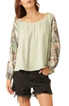 Free People Picking Petals Floral Sleeve Top In Sage Combo