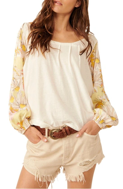 Free People Picking Petals Floral Sleeve Top In Gold Combo
