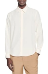 Sandro Pleated Textured Loose Fit Long Sleeve Dress Shirt In Ecru
