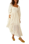 Free People Perfect Storm Smocked Eyelet Long Sleeve Maxi Dress In Tea
