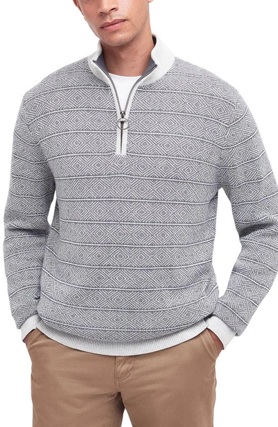 Barbour Mitford Diamond Jacquard Half-zip Cotton Sweater In Whisper White