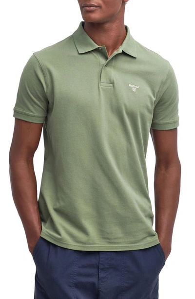Barbour Short-sleeved Olive Piqué Polo Shirt In Burnt Olive