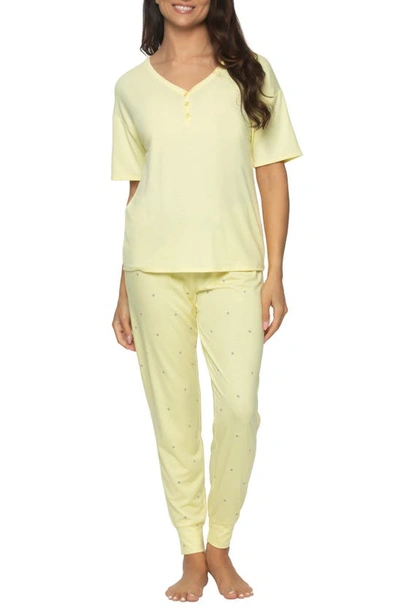 Felina Jessie Henley Pyjamas In Lemon Meringue With Grey Diamond