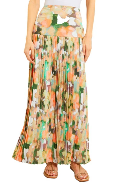 Misook Floral Pleated Maxi Skirt In Verdant Clover Paradise