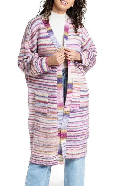 Saachi Stripe Knit Coatigan In Pink