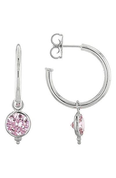 Judith Ripka Cz Dangle Hoop Earrings In Pink/ Silver