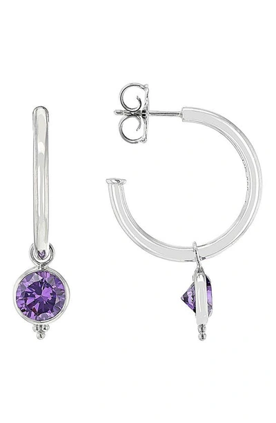 Judith Ripka Cz Dangle Hoop Earrings In Purple/ Silver