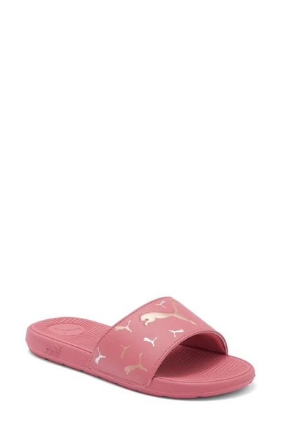 Puma Cool Cat 2.0 Toss Slide Sandal In Rose Wine-rose Gold-silver