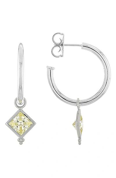 Judith Ripka Cz Dangle Hoop Earrings In Silver