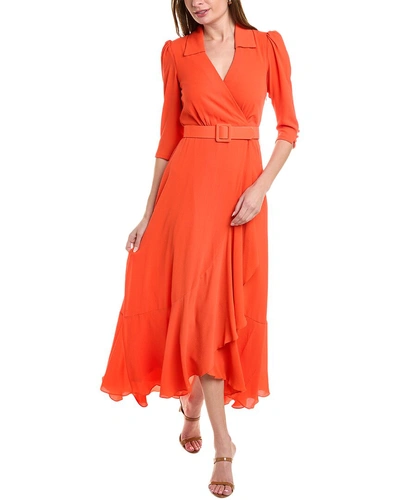 Maison Tara Women's Collared 3/4-sleeve Ruffle-trim Maxi Dress In Orange