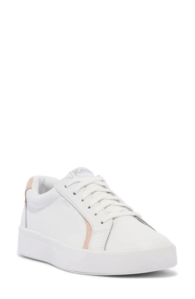 Keds Pursuit Low Top Trainer In White/ Light Pink Leather