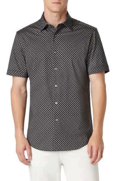 Bugatchi Miles Ooohcotton® Geometric Short Sleeve Button-up Shirt In Black
