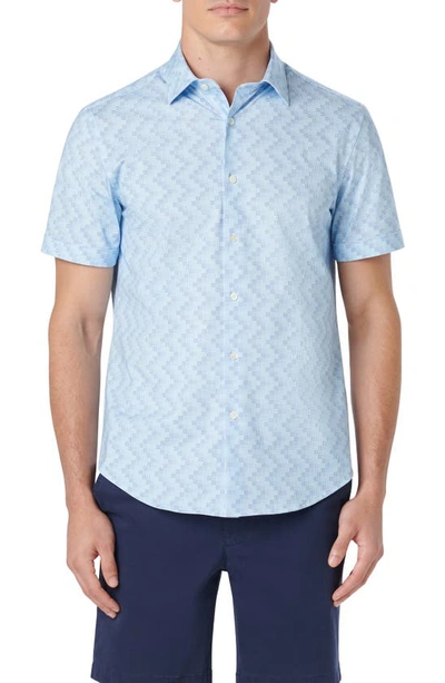 Bugatchi Miles Ooohcotton® Pin Check Short Sleeve Button-up Shirt In Sky