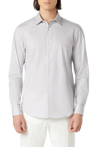 Bugatchi James Ooohcotton® Geometric Print Button-up Shirt In Cement