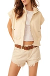 Free People Tolly Cotton Fleece Short Sleeve Jacket In Bleached Sand