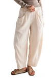 Free People High Road Pull-on Linen Blend Barrel Pants In Birch