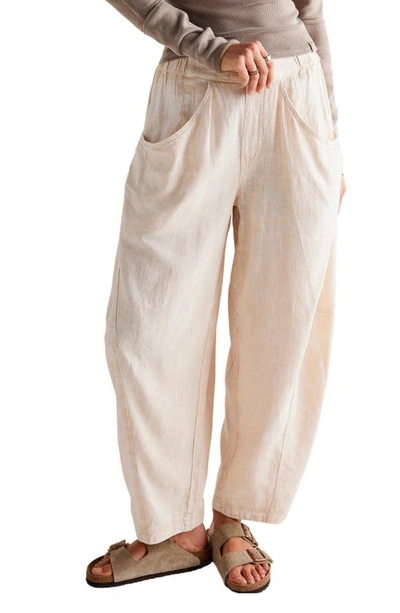 Free People High Road Pull-on Linen Blend Barrel Trousers In Birch