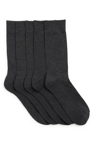 Nordstrom Rack Cushioned 5-pack Crew Socks In Charcoal Heather
