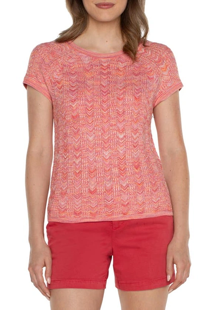 Liverpool Los Angeles Chevron Pattern Short Sleeve Sweater In Sugar Coral