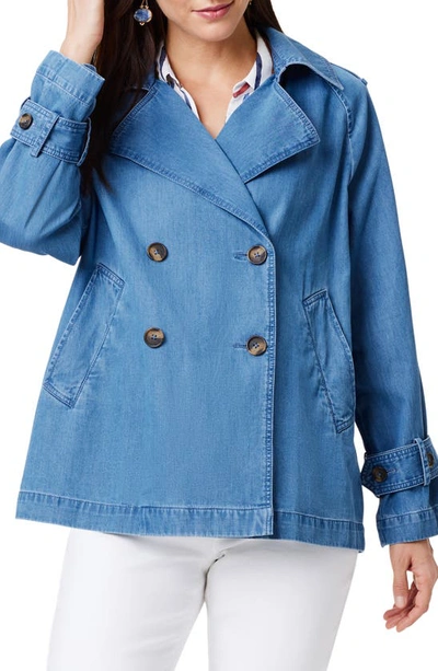 Nic + Zoe Double Breasted Denim Coat In Mid Wash