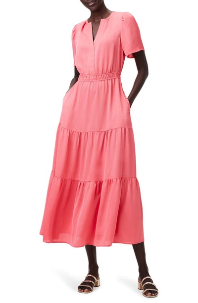 Nic + Zoe Daydream Short Sleeve Tiered Maxi Dress In Coral