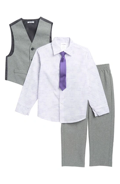 Calvin Klein Kids' Linear Print 4-piece Vest Set In Sterling