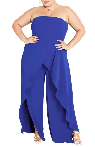 City Chic Attract Strapless Jumpsuit In Ultra Blue