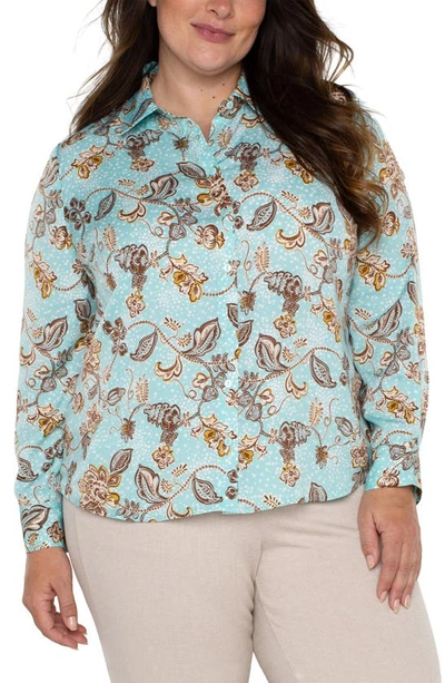 Liverpool Los Angeles Floral Button-up Shirt In Turquoise Floral