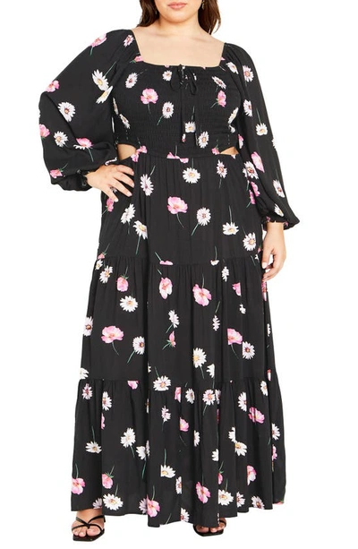City Chic Lexie Floral Long Sleeve Midi Dress In Sweet Daisy