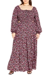 City Chic Lexie Floral Long Sleeve Midi Dress In Retro Floral
