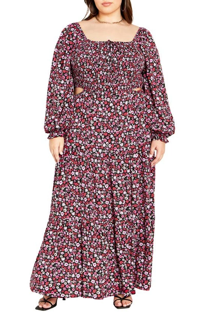 City Chic Lexie Floral Long Sleeve Midi Dress In Retro Floral