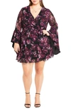 City Chic Gemma Floral Long Sleeve Wrap Dress In Purple