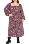City Chic Jessie Floral Long Sleeve Dress In Retro Floral