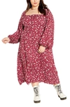City Chic Jessie Floral Long Sleeve Dress In Red