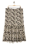 Max Studio Tiered Maxi Skirt In Cream/ Black
