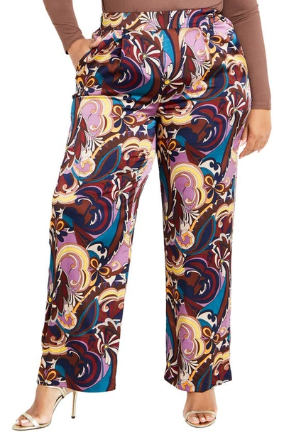 City Chic Mara Print Trousers In Envy Abstract