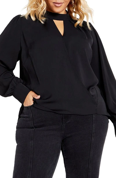 City Chic Blakely Cutout Surplice Top In Black