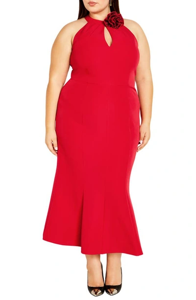 City Chic Iliana Keyhole Sleeveless Dress In Red
