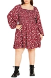 City Chic Lia Floral Long Sleeve Minidress In Retro Ditsy