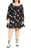 City Chic Lia Floral Long Sleeve Minidress In Sweet Daisy
