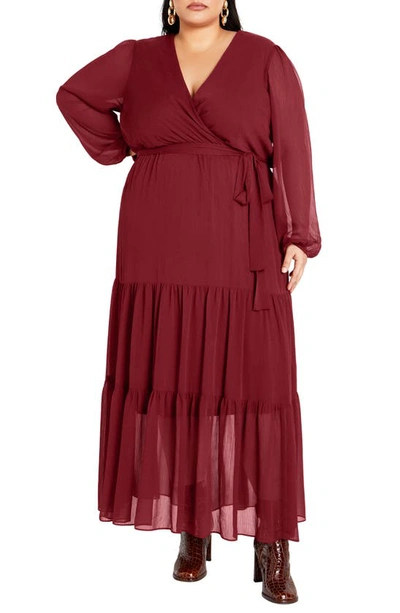 City Chic Xander Long Sleeve Maxi Dress In Cabernet